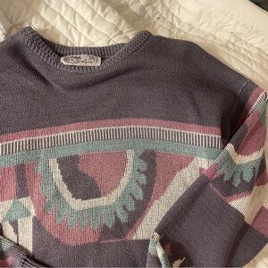 Urban Outfitters Cropped Purple and Pink Patterned Sweater